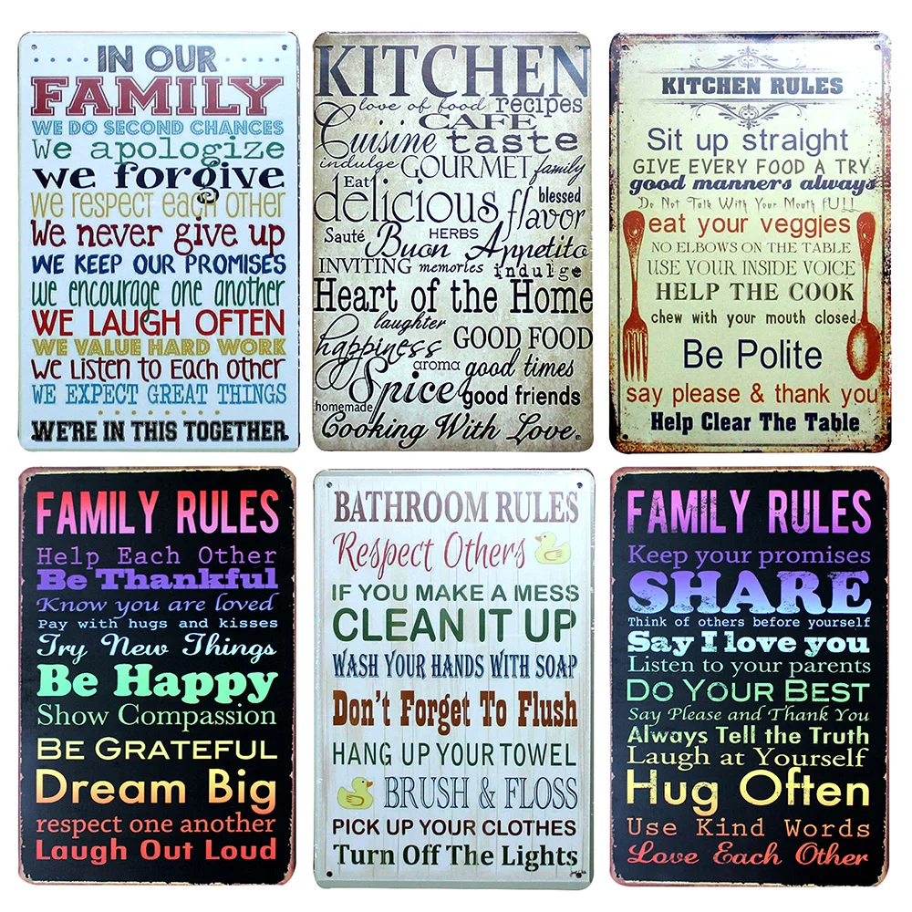 OUR KITCHEN RULES Shabby Chic Metal Signs Bar Pub Restaurant Home - 1000x1000 - jpeg Vintage Kitchen Rules Sign