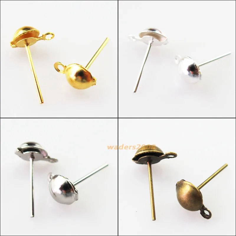 

80Pcs 6mm Half Ball Stud Earring Posts Earwire Jewelry Gold Dull Silver Bronze Plated