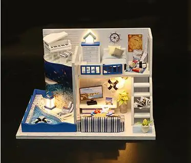 No Dust cover M040 миниатюрный DIY Модель кукольного домика деревянная мебель, строительные блоки, игрушки для детей-Sound of the sea - Цвет: No Dust cover