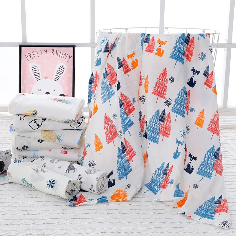 

Muslin 100% Cotton Newborn Baby Swaddles Soft Newborn Blankets Bath Gauze Infant Wrap Blanket Stroller cover Play Mat 120*115cm