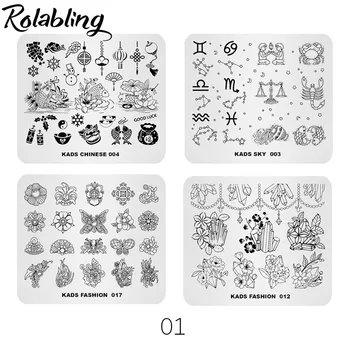 

Rolabling 4PCS Nail Stamping Plates Lace Flower Animal Pattern Nail Art Stamp Stamping Template Image Plate Stencil Nails Tool