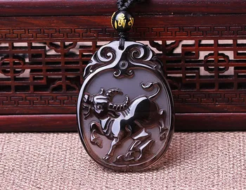 

The new light spot genuine folk style twelve zodiac ox pendant ice Obsidian Pendant of men and women