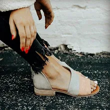 EOEODOIT женские летние сандалии с открытым носком на плоской подошве кожаные Лоскутные туфли большие размеры осенние слипоны удобные кожаные туфли