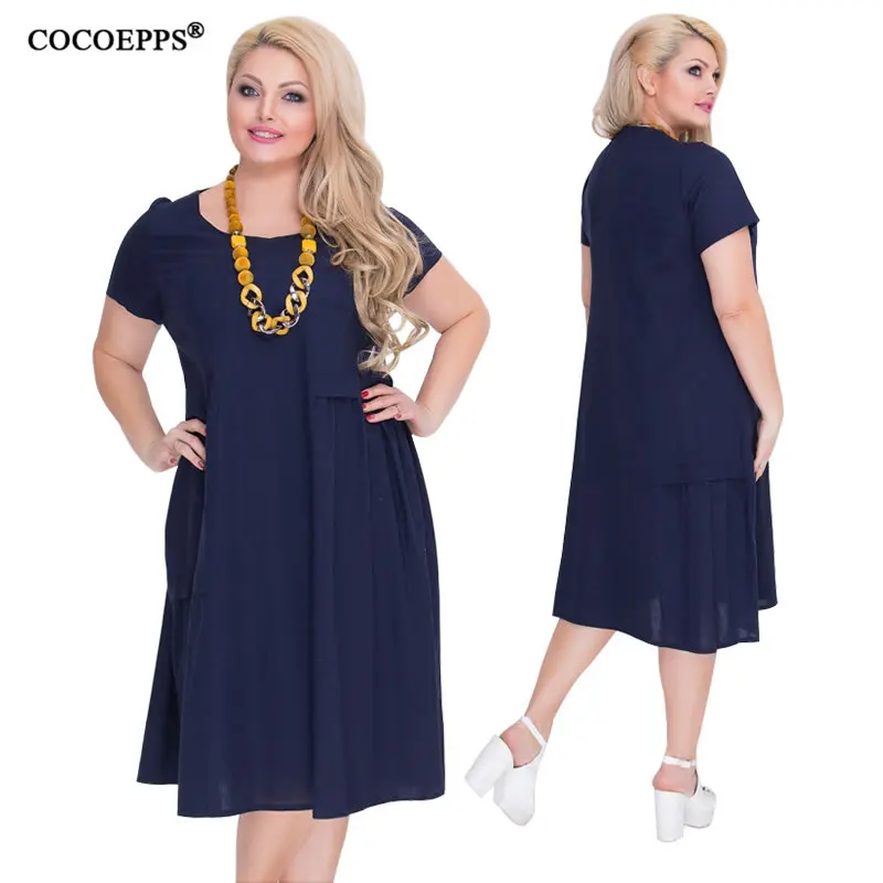 COCOEPPS Новое Женское платье большого размера летнее свободное офисное платье большого размера с коротким рукавом модное Повседневное платье Vestidos 5XL 6XL