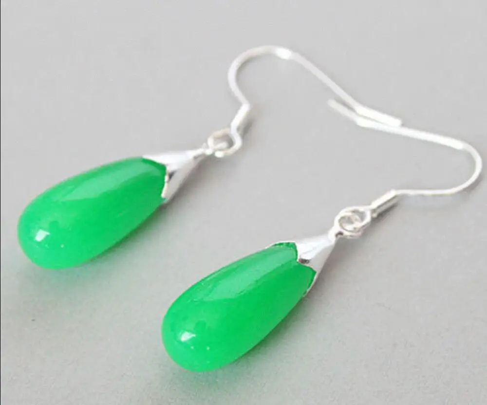 jewerly Selling > New Pair Bright Green gem &925 Sterling Silver Dangle
