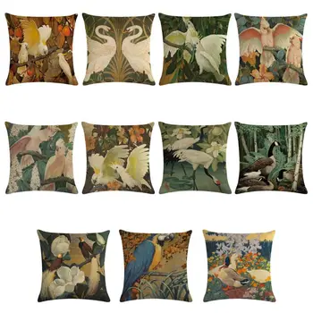 

Minimalist Modern Linen Home Decorative Cushion Cover Tropical Parrot Bird Pant Oil Painting Printed Pillow Case Sofa Car Decor