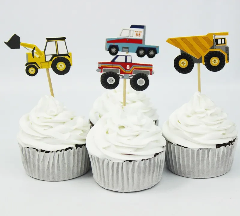 48pcs Car Automobile Cupcake Toppers Picks for Happy Birthday Party Decorations Boys and Christmas Decorations for Home Cake 3