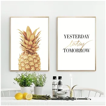 

Golden Pineapple Quotes Minimalist Scandinavian Poster Wall Art Canvas Painting Modern Fabric Print Living Room Home Decoration