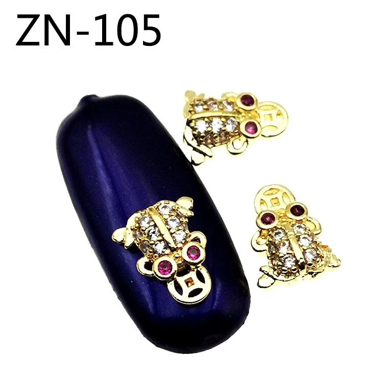 Очаровательные 3D украшения для дизайна ногтей, металлический сплав, блестящий циркон, кристалл, золотой цвет, ювелирные изделия, китайский традиционный дизайн, аксессуар на удачу - Цвет: ZN105-5pcs