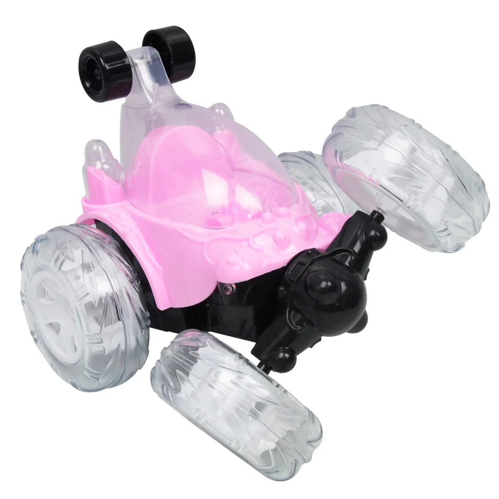 Fun Acrobatic Stunt RC Car, Radio-Controlled Rechargeable Vehicle with Flashing LED Lights & Music Switch Toy Kids Pink