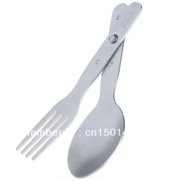 2 in 1 Stainless Steel Folding Fork & Spoon Fork Spoon Spork Eating Utensil for Camping Outdoor