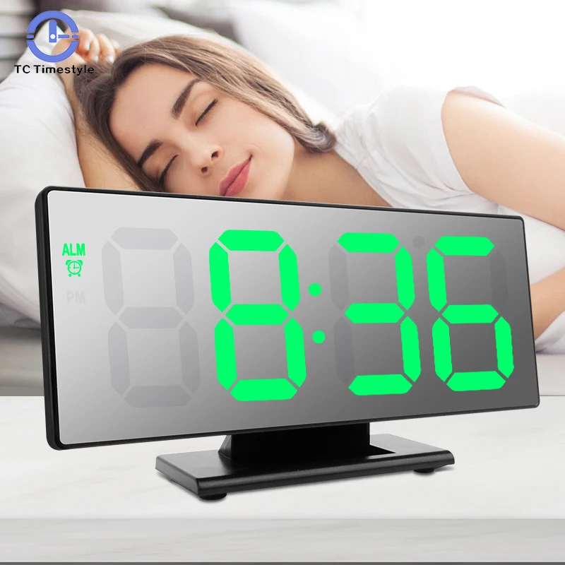 Светодиодный зеркальный цифровой будильник многофункциональные электронные настольные часы Повтор ночного видения электронные настольные часы Despertador