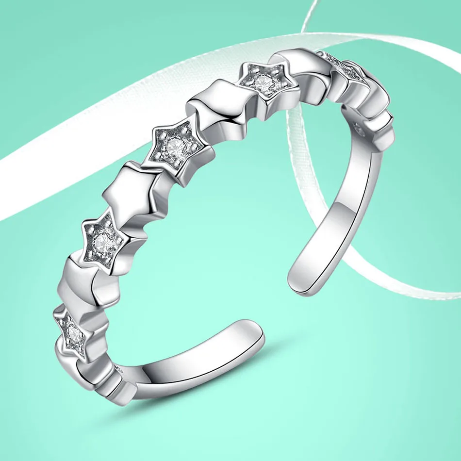 FOREWE 2019 NEW 925 Sterling Silver Adjustable Rings Cubic Zirconia Stackable Star Finger Ring for Women Fashion Jewelry Gift