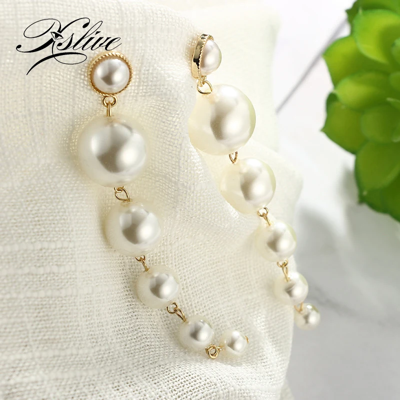 

Fashion Women Pearl Drop Earrings 2019 New Statement Long Pearl Tassel Earrings Jewelry Women Big Round Dangle Earrings Female