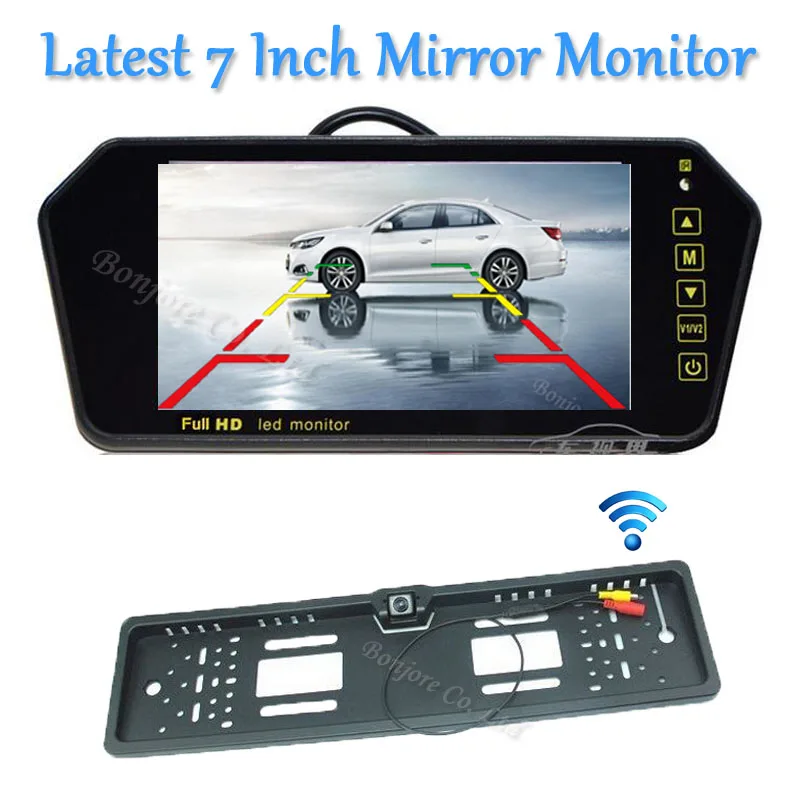 

Parking Wireless 7 LCD TFT car Mirror Monitor DVD/VCD/GPS/TV Display Touch button Car Europe License Plate Frame Rearview Camera