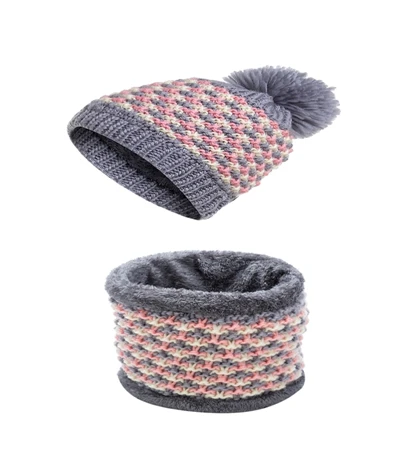 IANLAN Повседневная шапка, шарф, набор для женщин, цветные вязаные шарфы, шапки для девочек, зимняя уличная утолщенная теплая шапка, шарф IL00066 - Цвет: Gray