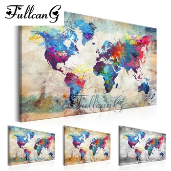 

FULLCANG colorful world map painting diy diamond painting cross stitch mosaic 5d diy full square diamond embroidery kits G646