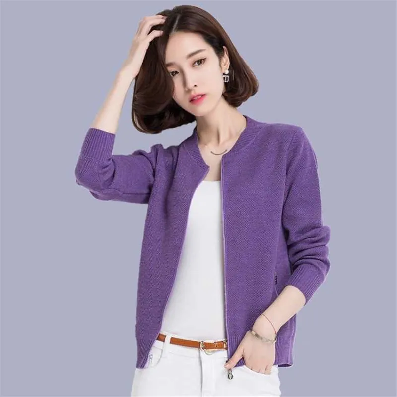 

2019 New Spring Autumn Women O-Neck Knitted Cardigans Zipper Sweater Female Short Loose Baseball Uniform Coat Plus Size 4XL A201