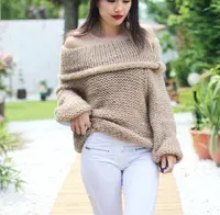2017 new fashion women sexy off shoulder casual pullover sweater poncho loose knitted top Pullovers oversized knitwear jumper