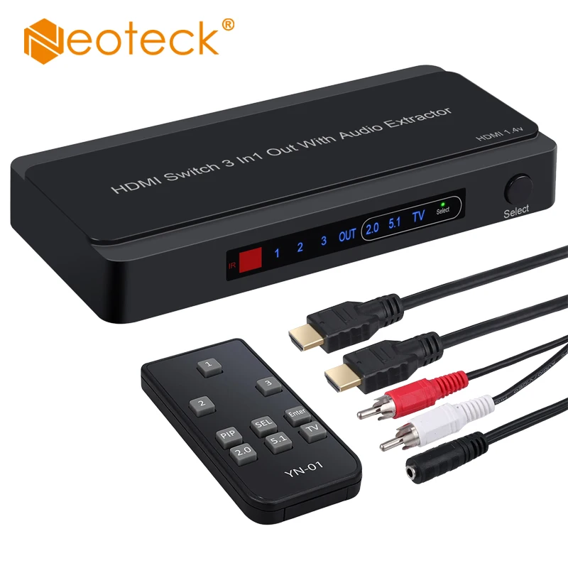 

Neoteck 3x1 HDMI Switch With Audio Extractor Converter Analog Optical Toslink SPDIF Output Support 4K 3D 1080P PIP With RCA Out