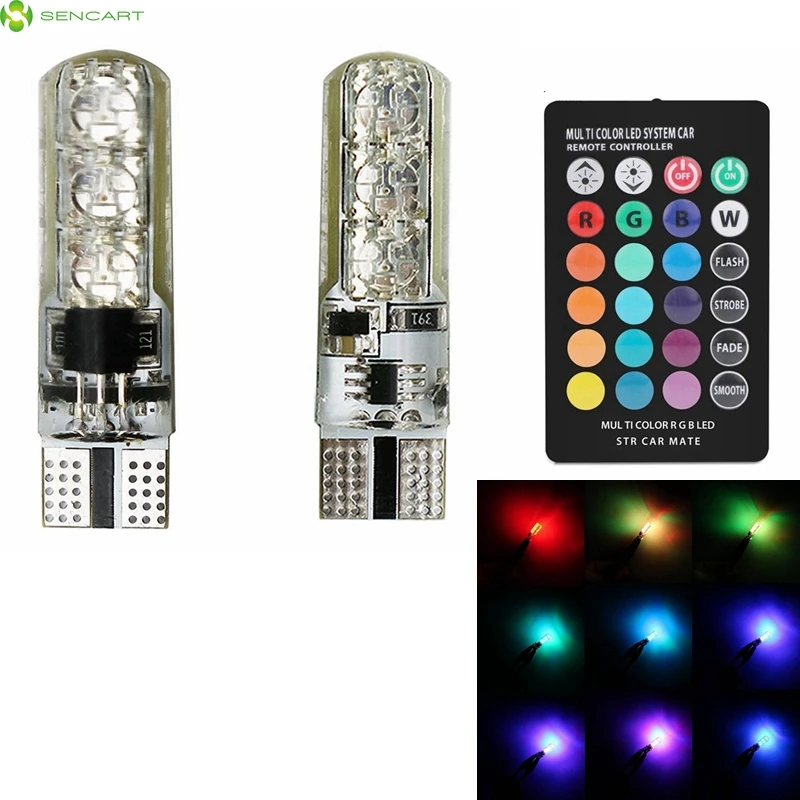 

2x T10 W5W LED Bulbs 5050LED RGB Car With Remote Control 194 168 501 Strobe Led Lamp Interior Lighting Reading Lights DC12V
