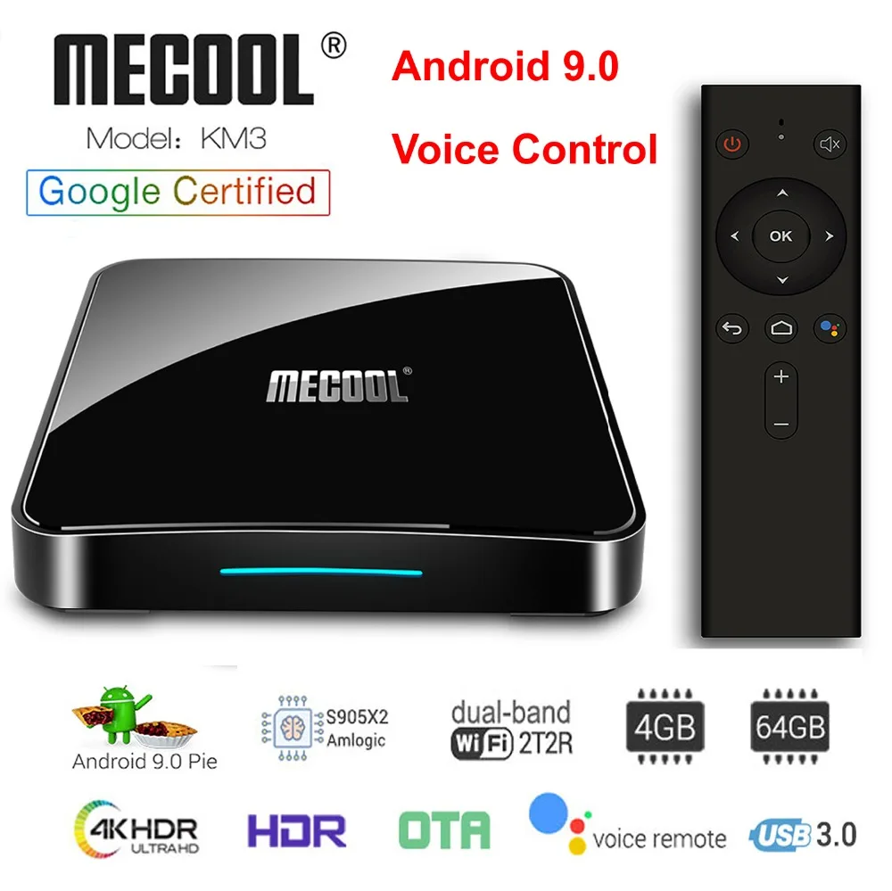 

KM3 ATV Google Certified Android 9.0 Smart TV Box Amlogic S905X2 Voice Remote LPDDR4 4GB 128GB 5G Dual WIFI BT4.0 3D 4K USB 3.0