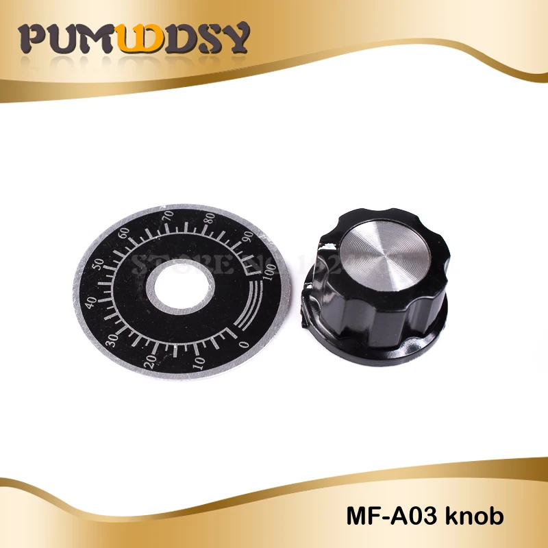 

10sets(20pcs) 10pcs A03 dial knob + 10pcs MF-A03 bakelite knob with scale plate sheet scale digital potentiometer