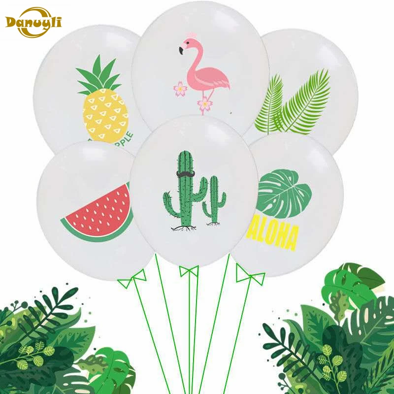 

10pcs 12inch flamingo pink round latex balloon pineapple watermelon turtle back leaf ballons summer theme party decoration