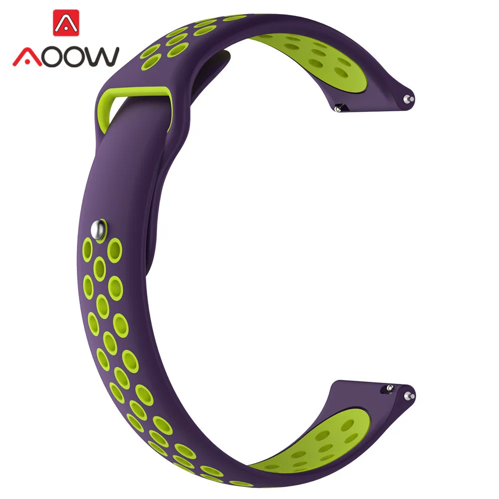 Purple Lime 18 мм 20 мм 22 мм мягкий силиконовый ремешок для часов для samsung Galaxy Watch 42 мм 46 мм спортивный браслет ремешок для gear S2 S3 Huami Amazfit - Цвет ремешка: Purple Lime