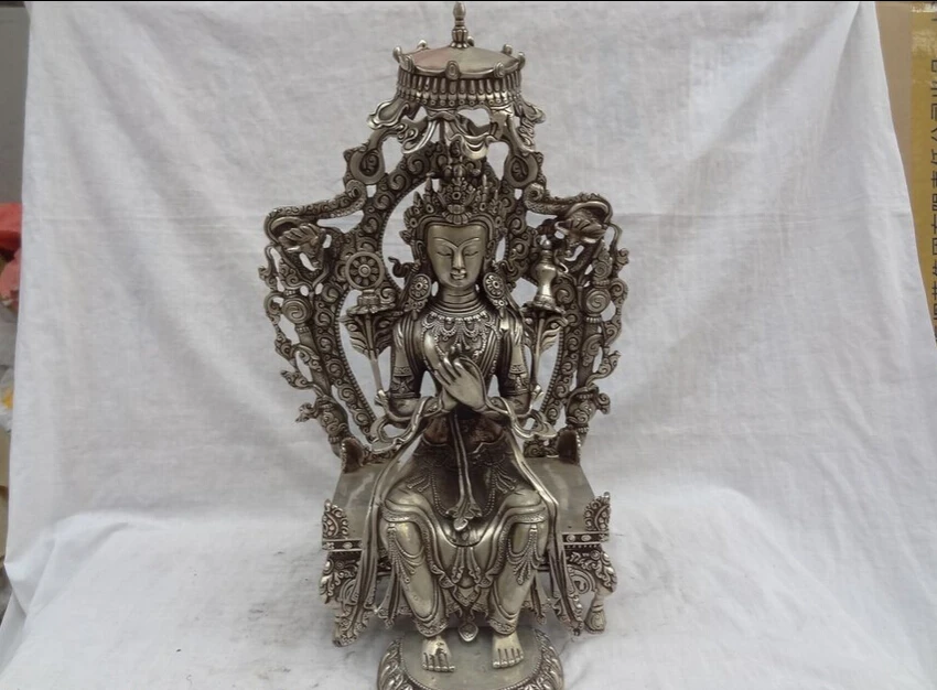 

Collectible bronze S1415 16" Tibet Silver Buddhist Tara Lotus Maitreya Buddha Bronze Statue Sculpture (B0328)