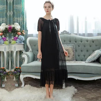 

Women's Lolita White Princess Dress Sleepshirts Vintage Palace Style Mesh Nightgowns.Nightdress Sleep Loungewear 2019 Newest