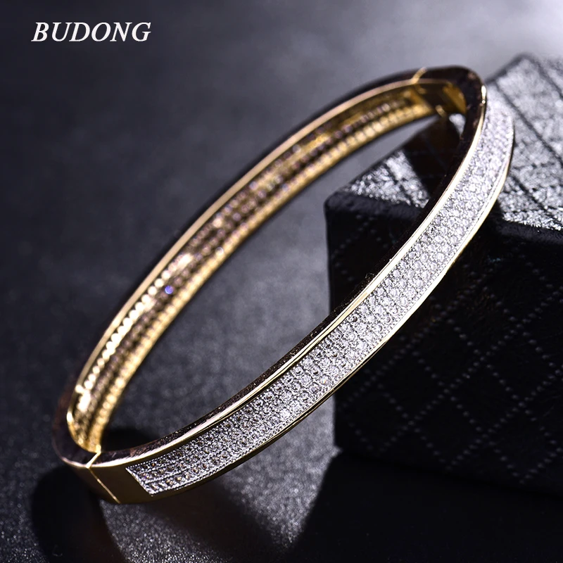 BUDONG font b Luxury b font Infinity Bangle for Women Silver Gold Color Bracelets Cubic Zirconia