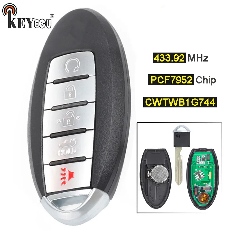 

KEYECU 433.92MHz PCF7952 Chip FCC: CWTWB1G744 Replacement Smart Remote Car Key Fob 5 Button For Nissan Patrol 2014-2015