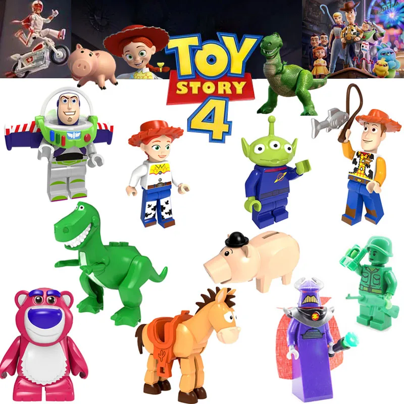 

Toy Story 4 Action Figure Woody Buzz Lightyear Jessie Alien Rex Bullseye Lotso Hugs Building Block Brick Compatible with lego