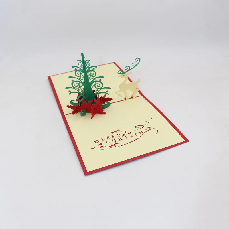  3D Handmade 2019 Merry Christmas Tree Lucky Deer Paper Invitation Greeting Cards PostCard Happy New - 32913535669