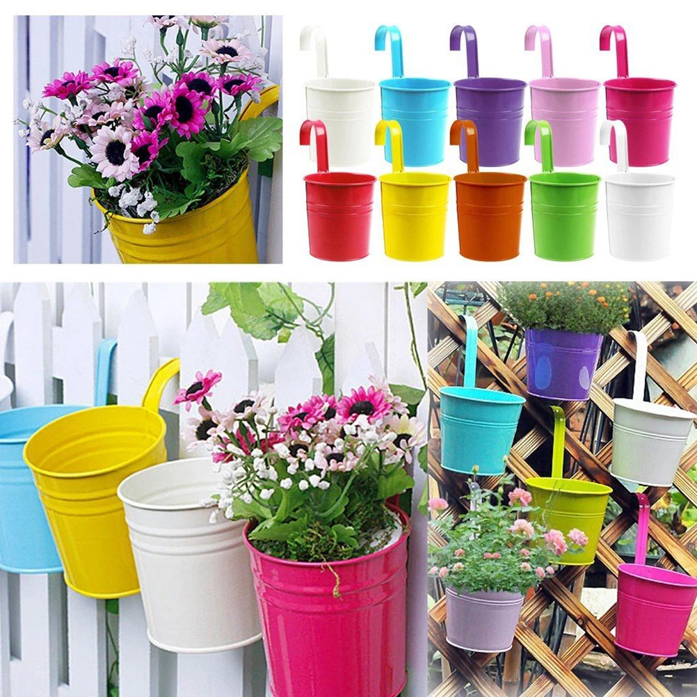 1PC Hanging Vase Wrought Iron Flower Barrel Balcony Pots Planters Wall