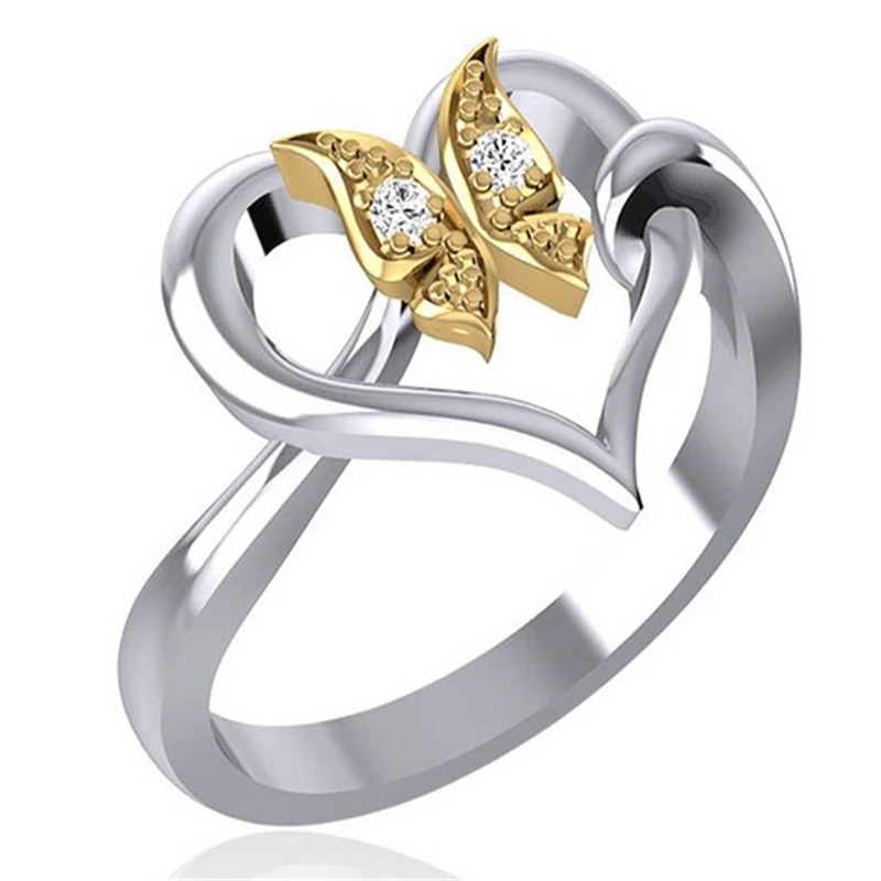 

Ladies Fashion Crystal Butterfly Rings Rhinestone CZ Zircon Wedding Rings For Women Gift Jewelry