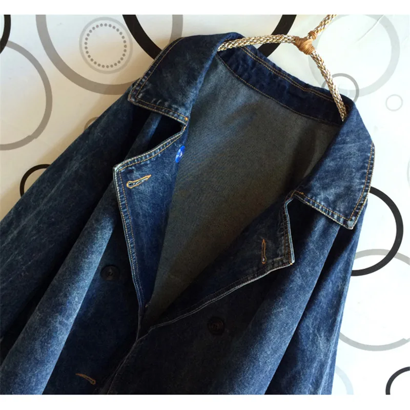 Весенняя ковбойская куртка Осенняя Женская модная новая двубортная джинсовая куртка большого размера свободная женская верхняя одежда JIA39