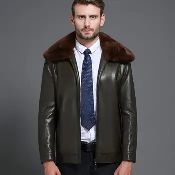 

Autumn and winter new High quality Men's Fashion Business Casual sheep skin jackets male plus velvet Fur collar Leather jacket