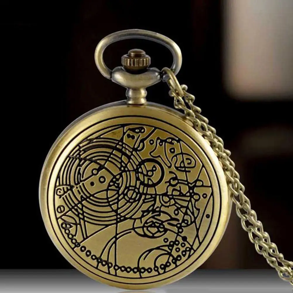 Ретро Бронзовый геометрический узор карманные часы кварцевые цепи кулон цепочки и ожерелья подарок для женщин для мужчин часы