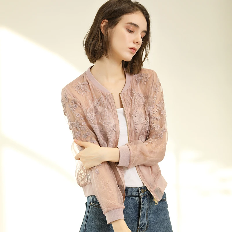 discounted 100% Silk Organza Jacket Women Sunscreen Clothing Embroidery Lightweight Fabric Long Sleeve 3 Color