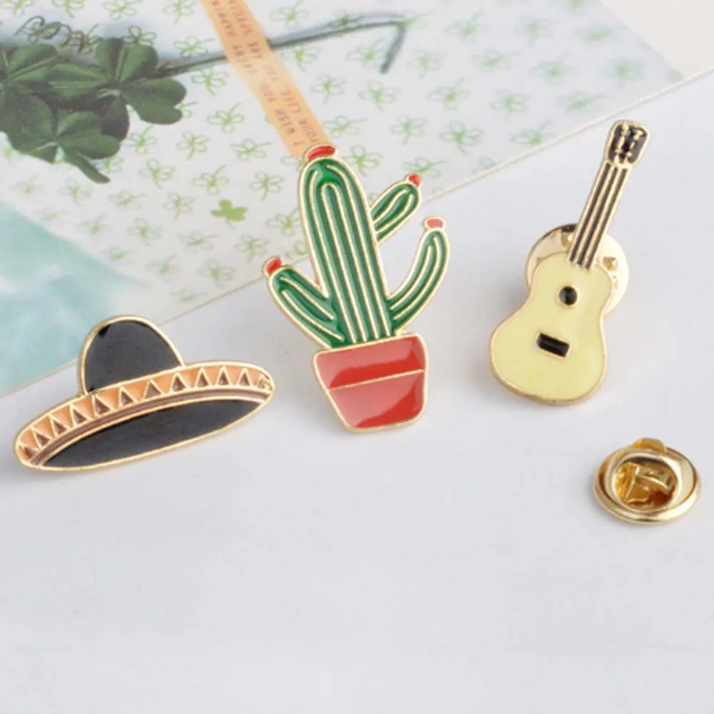 

Fashion Trendy Cactus Guitar Hat Women's Jeans Pins Studs Accessories Brooches Cute Gift Hot Sale Vintage Brooches