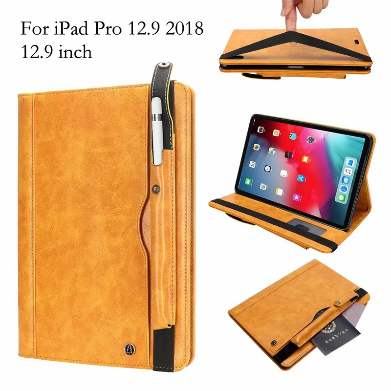 

For iPad Pro 12.9 2018 Case iPad Pro 12.9 inch Flip With Pencil Holder Cover Tablet Leather Wallet With Stand Card Slots Cases