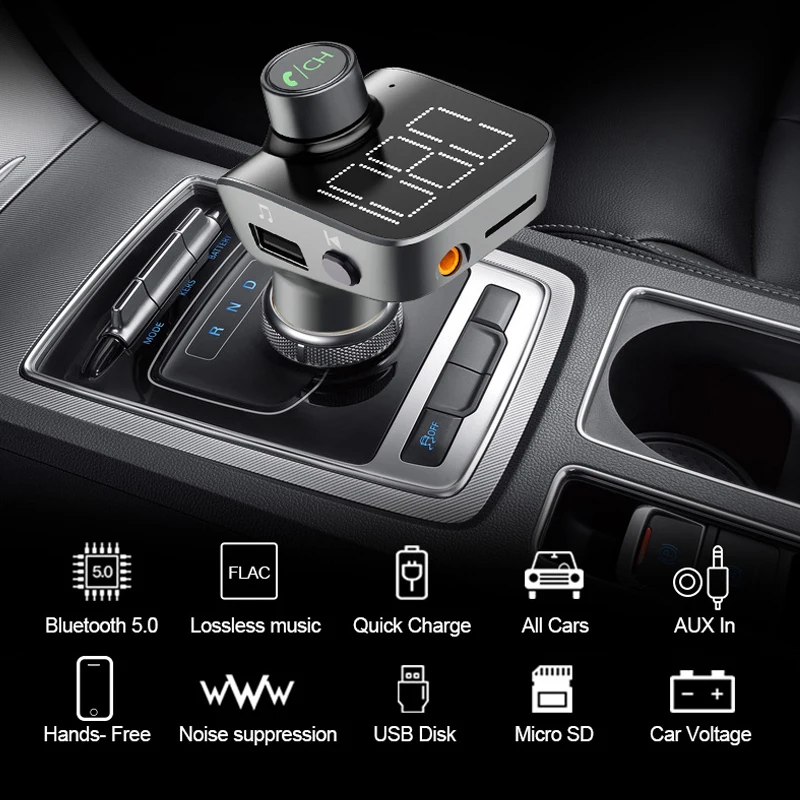 ANLUD Bluetooth 5,0 автомобильный FM передатчик уникальный Экран дисплея Bluetooth автомобильный набор, свободные руки, Автомобильный MP3-плеер Aux модулятор громкой связи Bluetooth гарнитура для авто 10 шт./лот