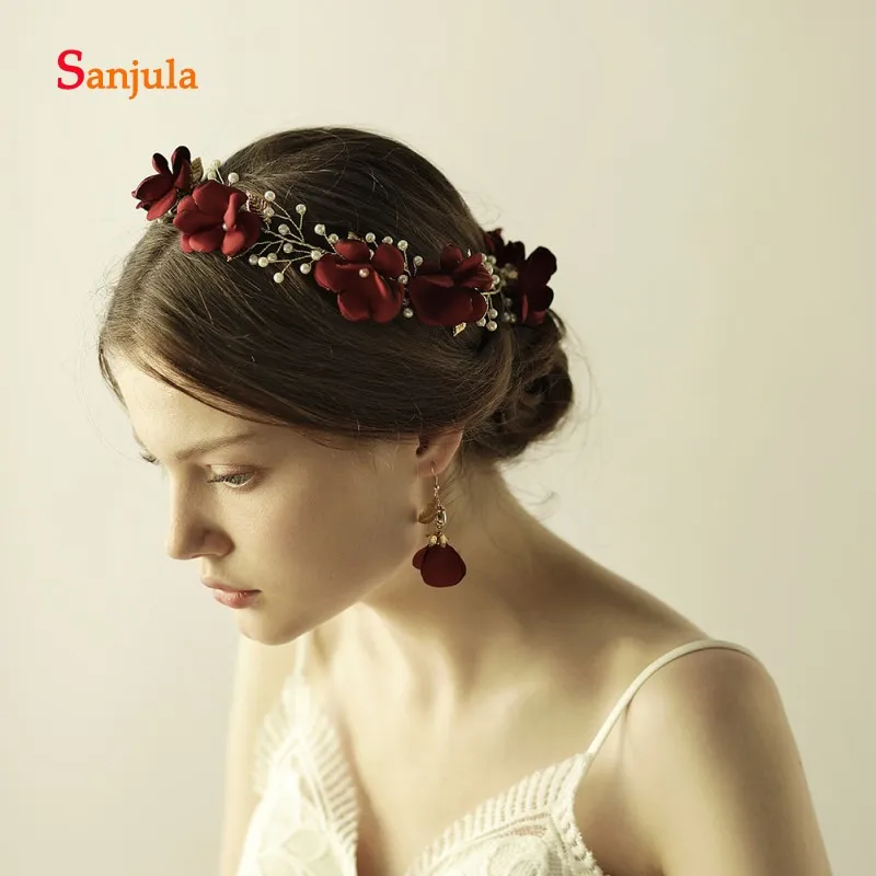 Винный красный розовый головной убор с цветами бордовый свадебные аксессуары для волос с жемчугом золотая корона заколка для невесты corona princesa H16
