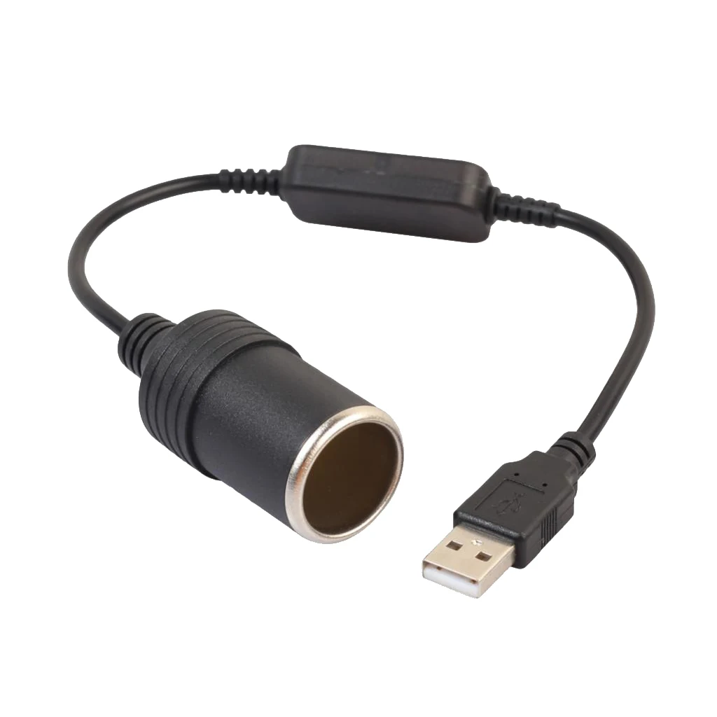 1 Pcs Car Cigarette Lighter Socket Extension Cord Cable  300mm 5V 2A USB Input To 12V 1A Output For DVR Electronic Dog Etc 