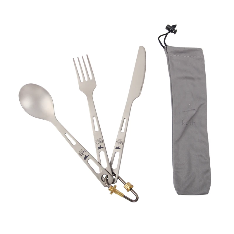 Y al aire libre Camping vajilla Keith Ti5310 53g 3 piezas de titanio cuchara tenedor cuchillo Camping cubiertos al aire libre vajilla