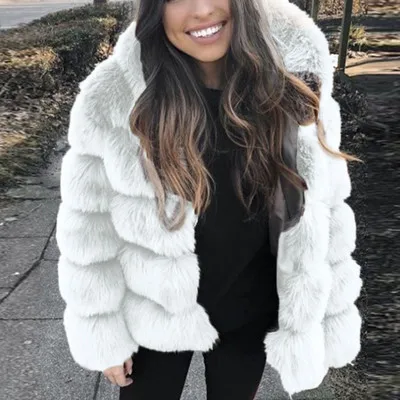 Пальто женское зимнее из искусственного меха модная повседневная теплая куртка с длинным рукавом для женщин размера плюс модная куртка из искусственного меха - Цвет: Белый