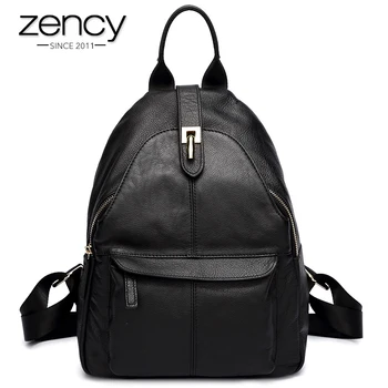

Zency Hot Selling Women Backpack 100% Genuine Leather Practical Lady Travel Bag Schoolbags For Girls Daily Casual Knapsack Black