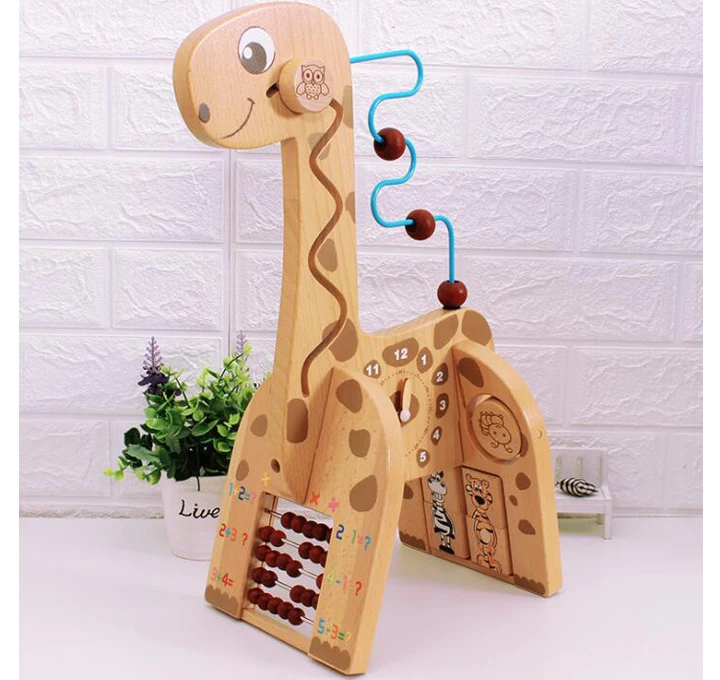 

Giraffe Toddler Activity Center Baby Montessori Math Counting Toys Free Fall Bead Maze Abacus Clock Kids Learning Materials